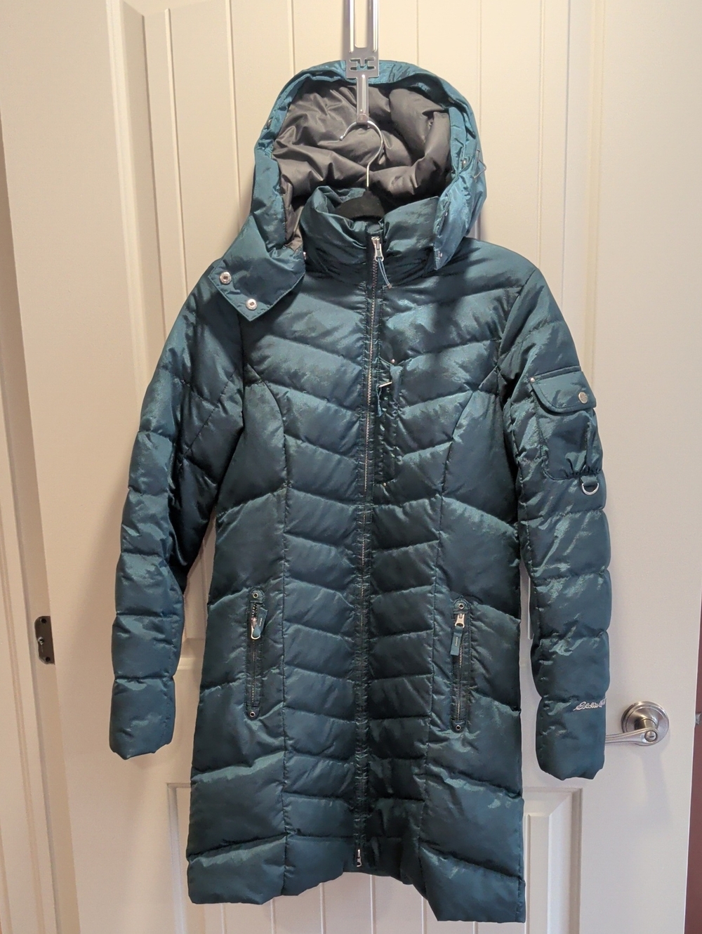 Eddie Bauer Winter Women’s Teal Quilted Long Puffer Coat with Hood